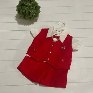 Baby Fair Vintage 80s 90s Red Corduroy Infant Baby Vest Shorts‎ Set Size 0-6 M